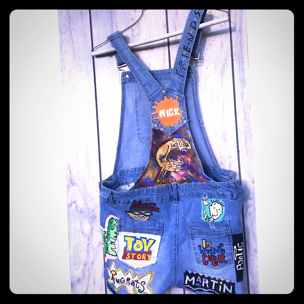 90s baby hand painted overalls